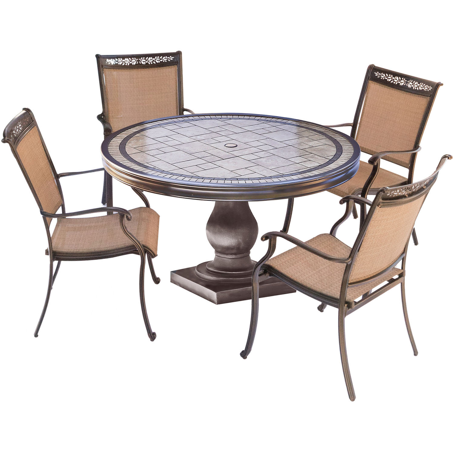 Tile Top Patio Dining Table Set Hanover 5pc Dining Set 4 Sling Chairs 51 Round Tile Top