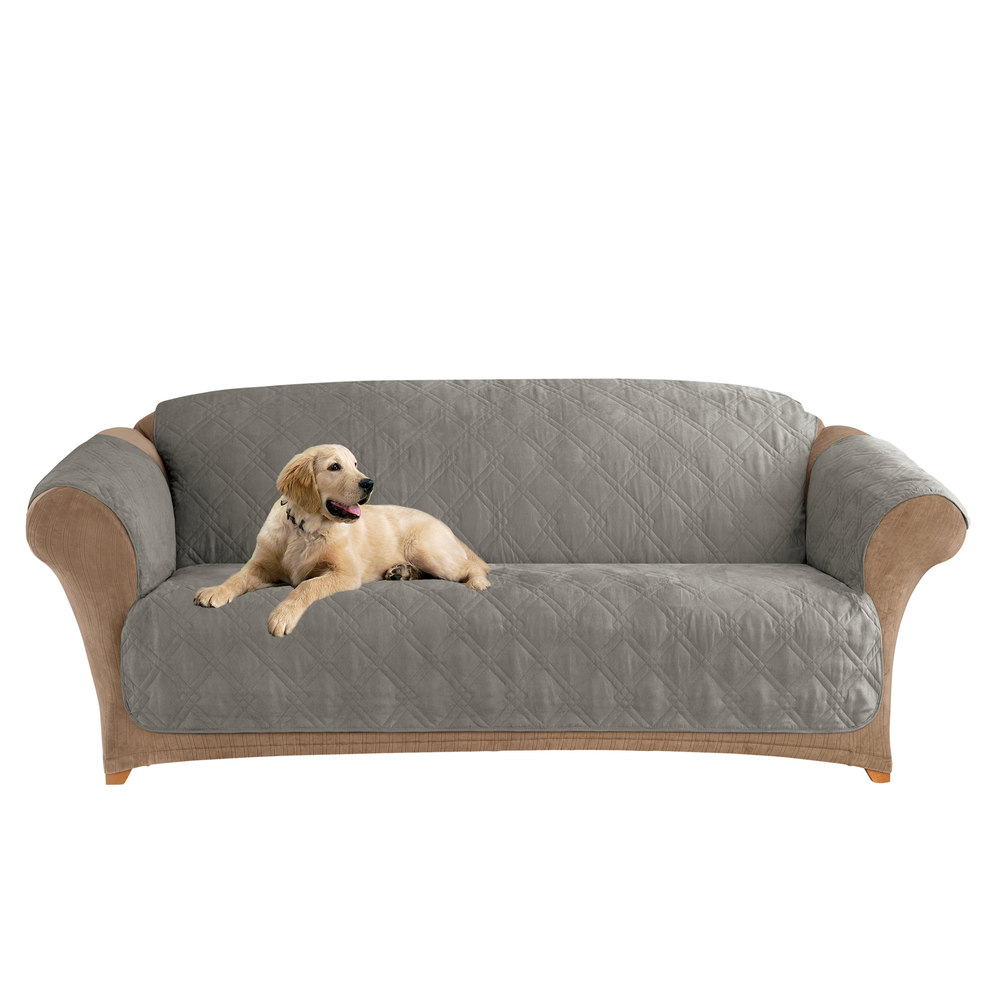 Sure Fit Box Cushion Sofa Slipcover Upholstery Dark Grey