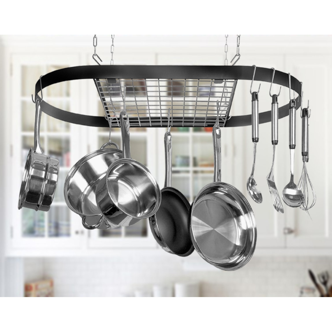 Kinetic Clicor Wrought Iron Hanging Oval Pot Rack