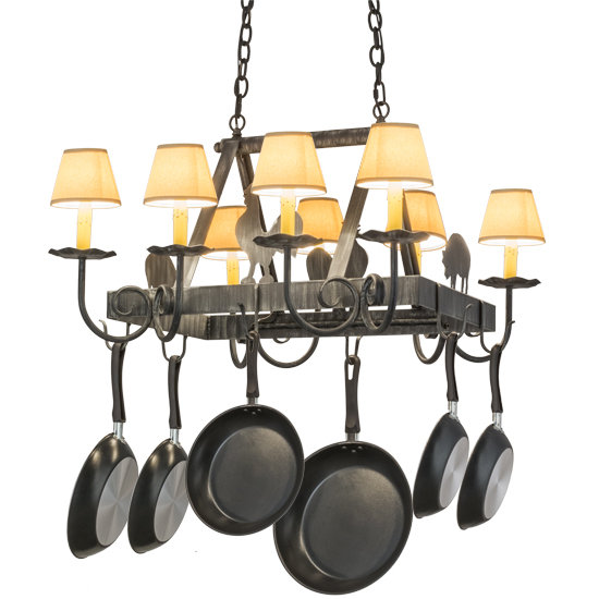 Country Kitchen Pot Rack With Down Lights Meyda Tiffany Barn Animals 8 Light Pot Rack