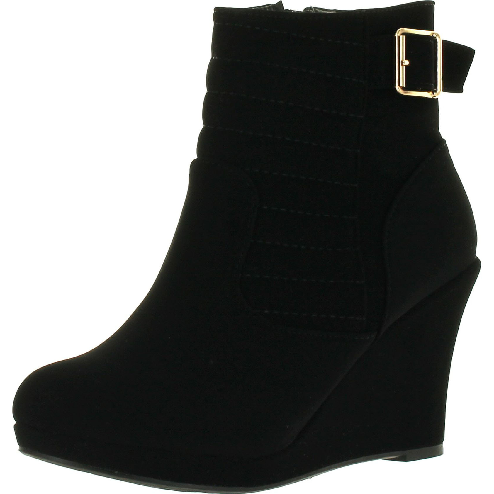 Top Moda Cotton 16 Womens Buckle Wedge Ankle Booties Black