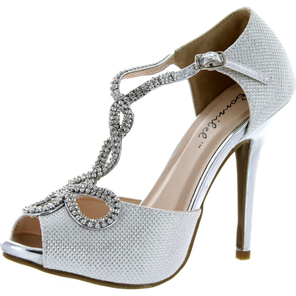 Bonnibel Womens Tiara-2 Stiletto Heel Glitter Evening Wedding Promo Sandals Shoes