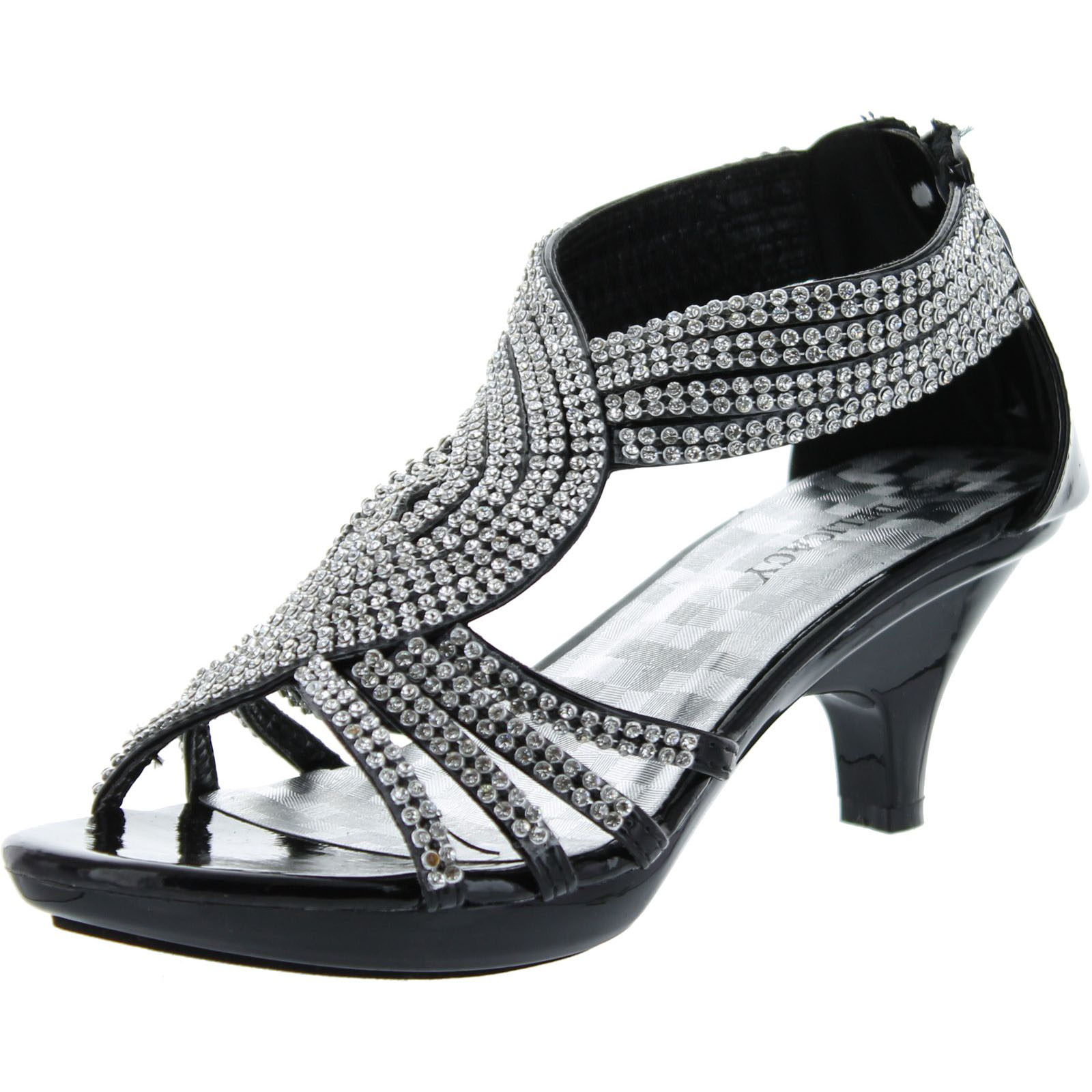 Static Footwear Delicacy Womens Angel-37 Strappy Rhinestone Dress Sandal Low Heel Shoes