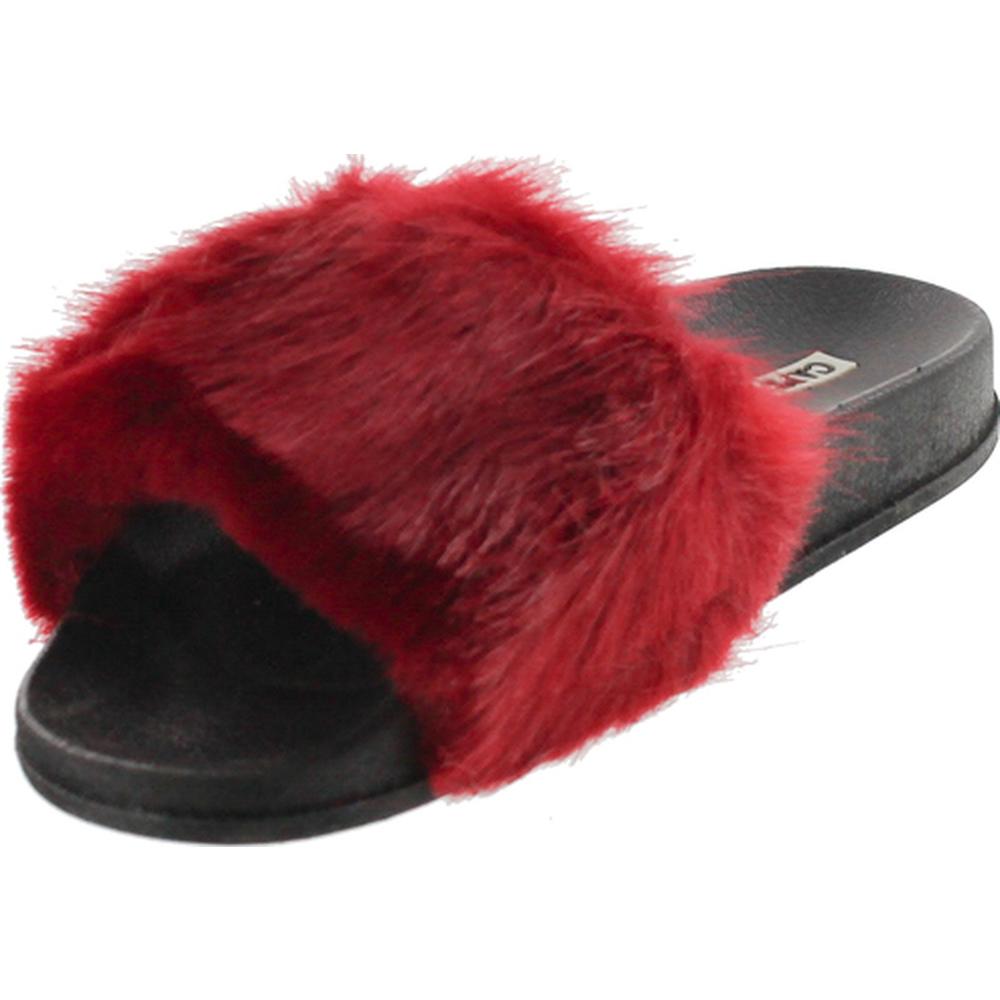 Cape Robbin Moira-5 Women Flip Flop Faux Fuzzy Fur Slide Slip On Flat Sandal Shoe Slipper