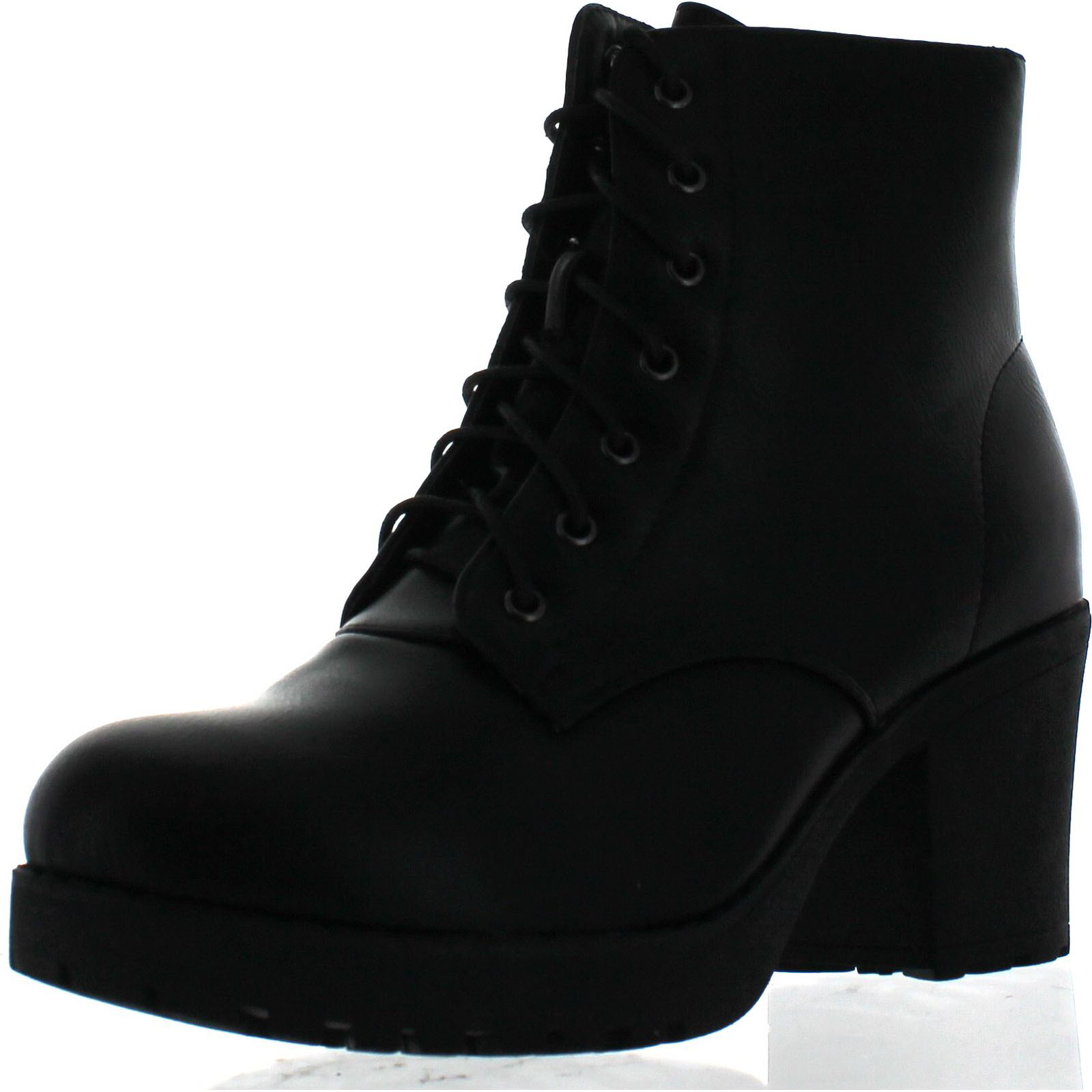 Refresh Footwear Women's Lace-up Combat Chunky Stacked Heel Ankle Bootie