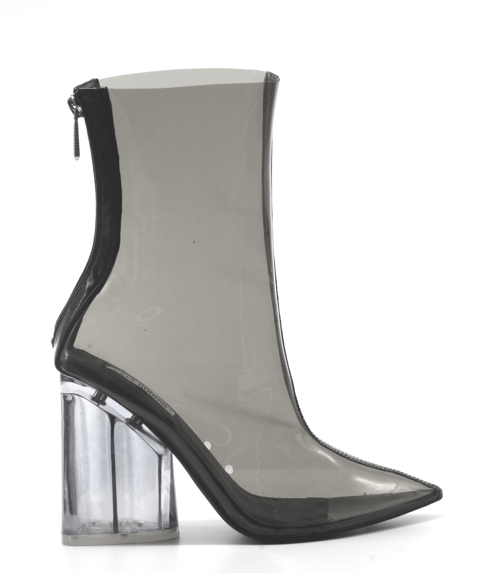 CAPE ROBBIN Brand Cape Robbin Crystal Glaze Womens Perspex Lucite Clear Pointy Toe Chunky Heel Ankle Boots