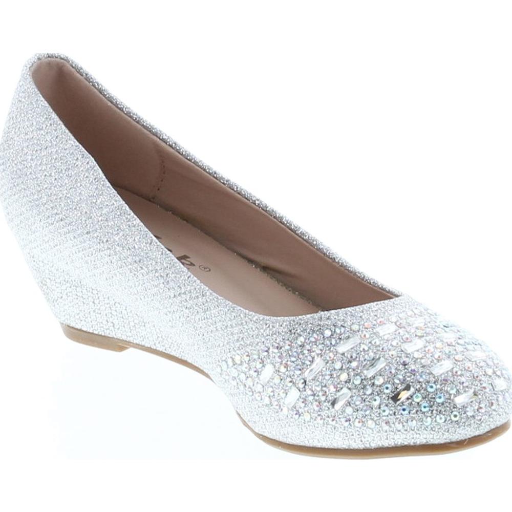 Link Fisher-3K Girl's Slip On Rhinestone Wrapped Wedge Heel Party Shoes