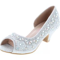 Bella Marie Fashion Truly-8 Rhinestones Kids Peep Toe Slip On Girls Kitten Heels Sandals Dress Shoes