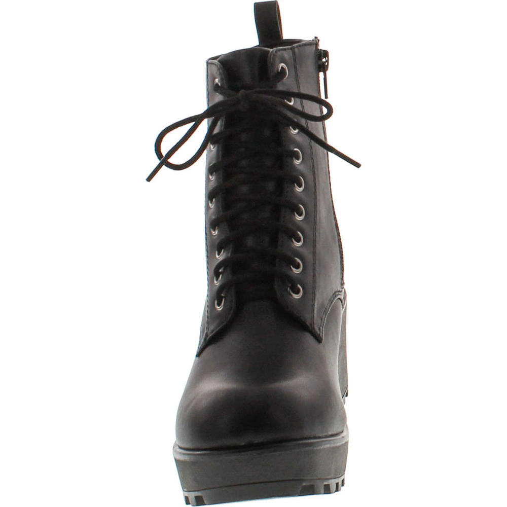 Soda Women's Magpie Faux Leather Lace-Up Combat Mid Heel Military Ankle Boots
