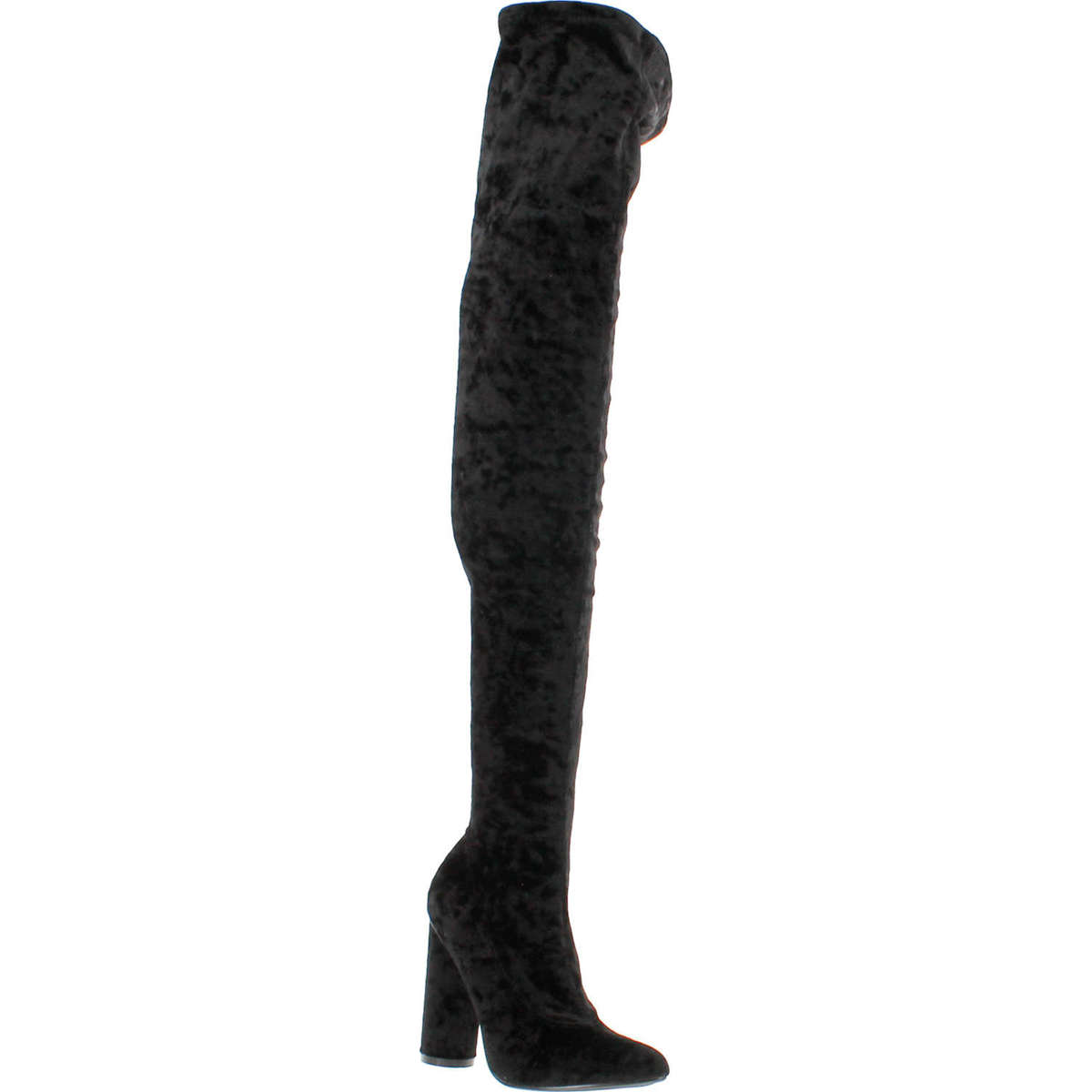 Cape Robbin Paw-27 Crushed Velvet Stretchy Pointy Toe Thigh High Over Knee Block Heel Boot