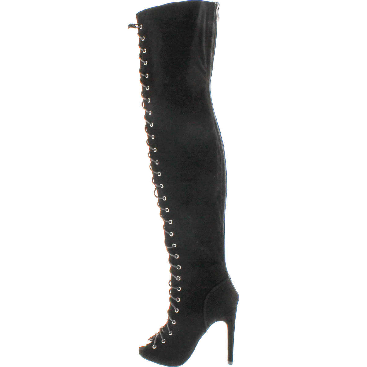 Cr Olga Thigh High Open Toe Stiletto Heel Lace Up Full Zipper Boots Nubuck