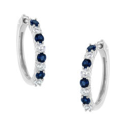 Haus of Brilliance 10K White Gold 2.5MM Created Blue Sapphire and 1/2ct. TDW Diamond Hoop Earrings(H-I,I1-I2)