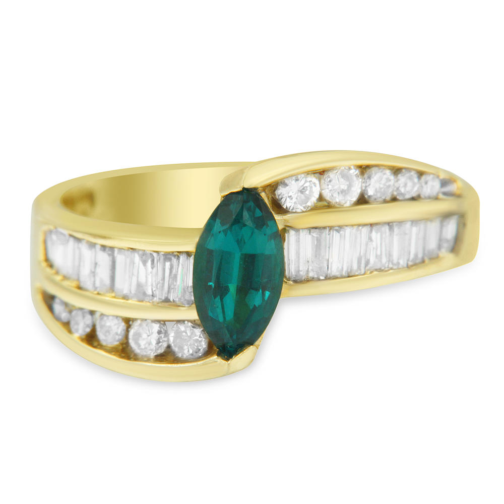 Haus of Brilliance 14K Yellow Gold 1ct TDW Treated Emerald Gemstone and Diamond Bypass Ring (H-I ,SI2-I1)