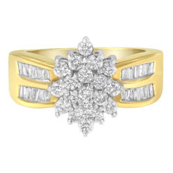 Haus of Brilliance 10K Yellow Gold 1ct TDW Floral Cluster Diamond Ring (H-I,SI2-I1)