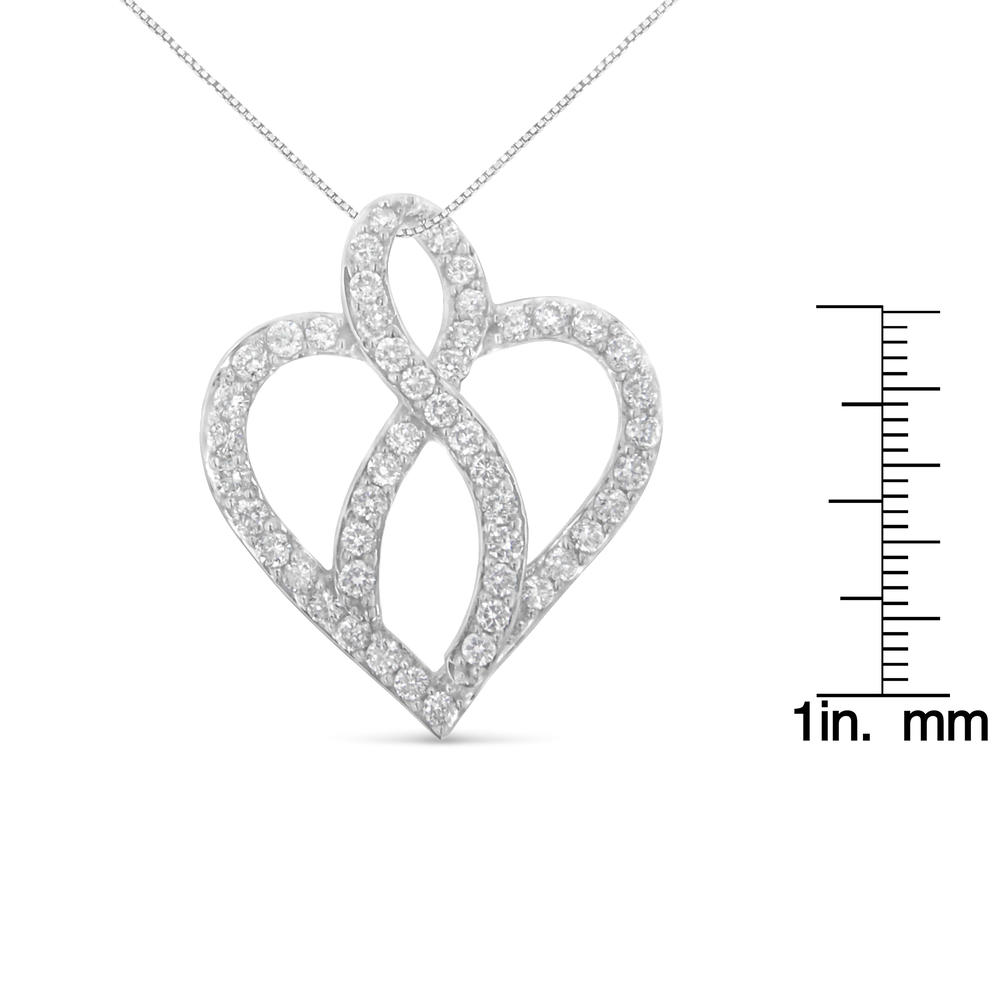 Haus of Brilliance 14k White Gold 1ct. TDW Diamond Heart Ribbon Pendant Necklace (H-I, I1-I2)