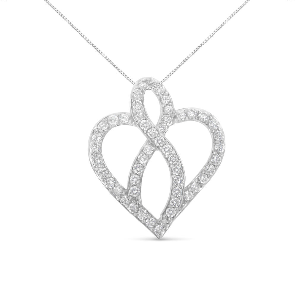 Haus of Brilliance 14k White Gold 1ct. TDW Diamond Heart Ribbon Pendant Necklace (H-I, I1-I2)