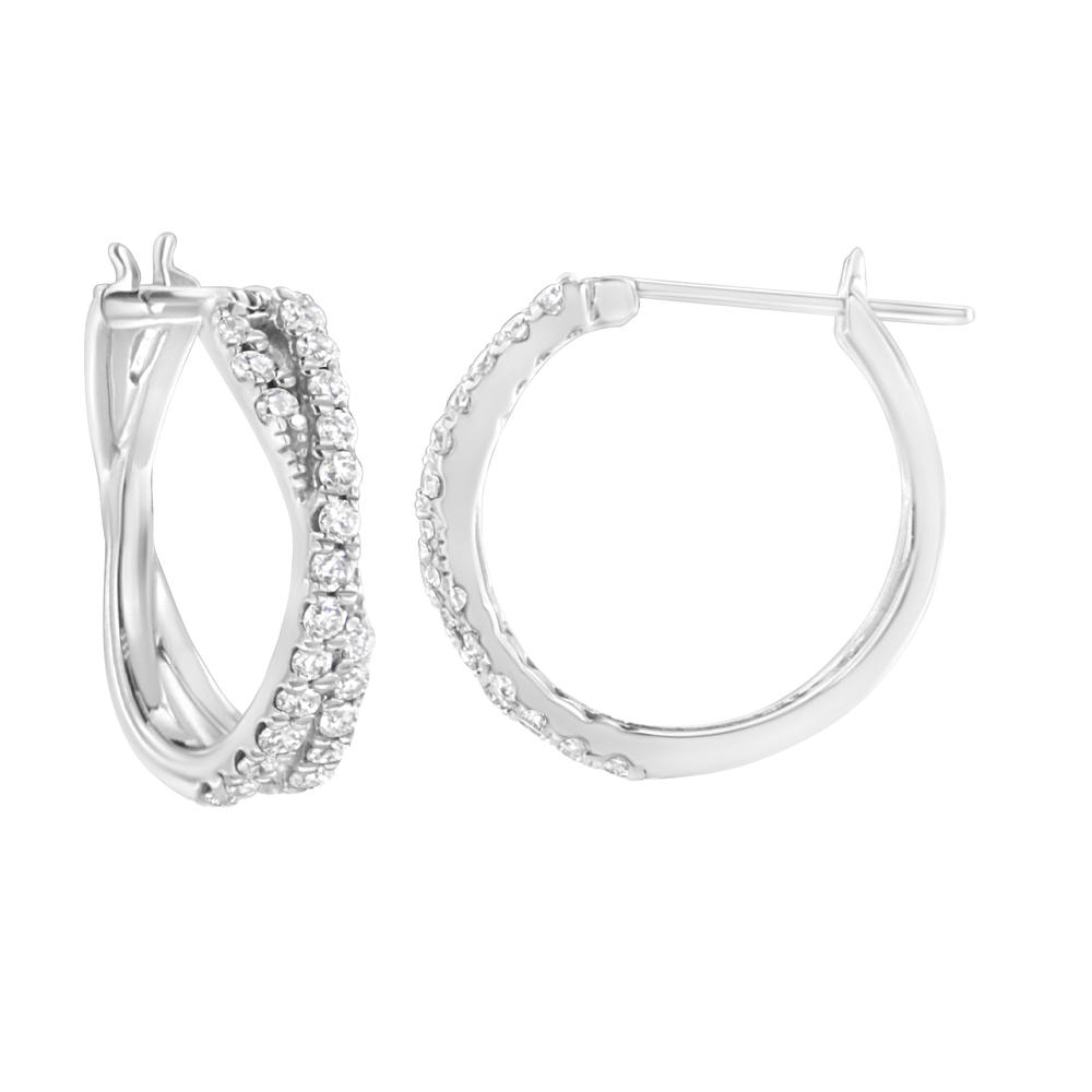 Haus of Brilliance .925 Sterling Silver 3/4ct TDW Lab-Grown Diamond Cross Hoop Earring (F-G, VS2-SI1)