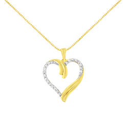 Haus of Brilliance 10K Yellow Gold Plated .925 Sterling Silver 1/10 cttw Diamond Open Heart 18" Pendent Necklace (J-K color, I3 clarity)