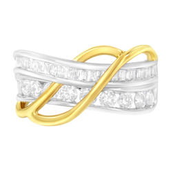 Haus of Brilliance 10K White and Yellow Gold 1 1/10 cttw Channel-Set Diamond Bypass Band Ring (J Color, I3 Clarity)