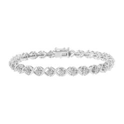 Haus of Brilliance .925 Sterling Silver Round-Cut Diamond Accent Floral Cluster and "X" Link Bracelet (I-J Color, I3 Clarity) - 7.25"