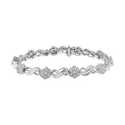 Haus of Brilliance .925 Sterling Silver 1.0 Cttw Miracle and Channel Set Diamond Floral Cluster and Link Bracelet (I-J Color, I3 Clarity) - 7.25"