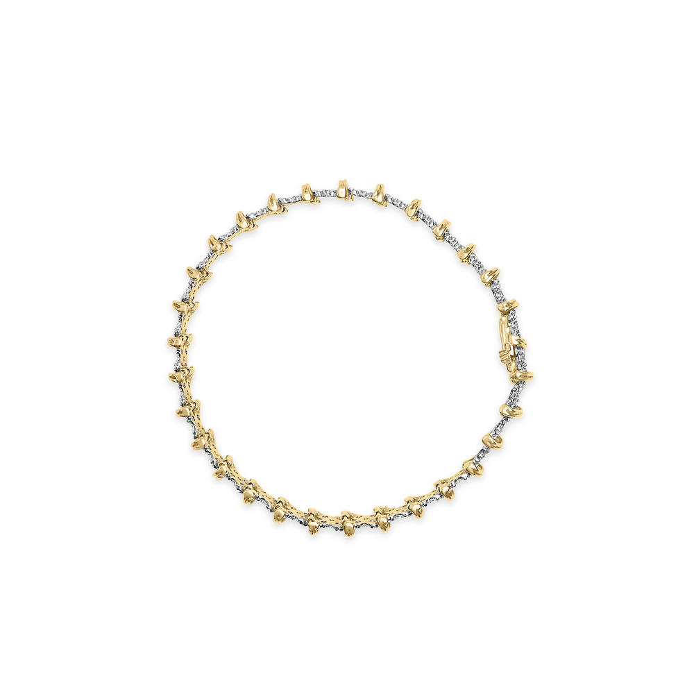 Haus of Brilliance 10K Yellow Gold Plated .925 Sterling Silver 2.0 Cttw Round Diamond Cluster "X" Shaped Link Bracelet (H-I, I3) - 7"