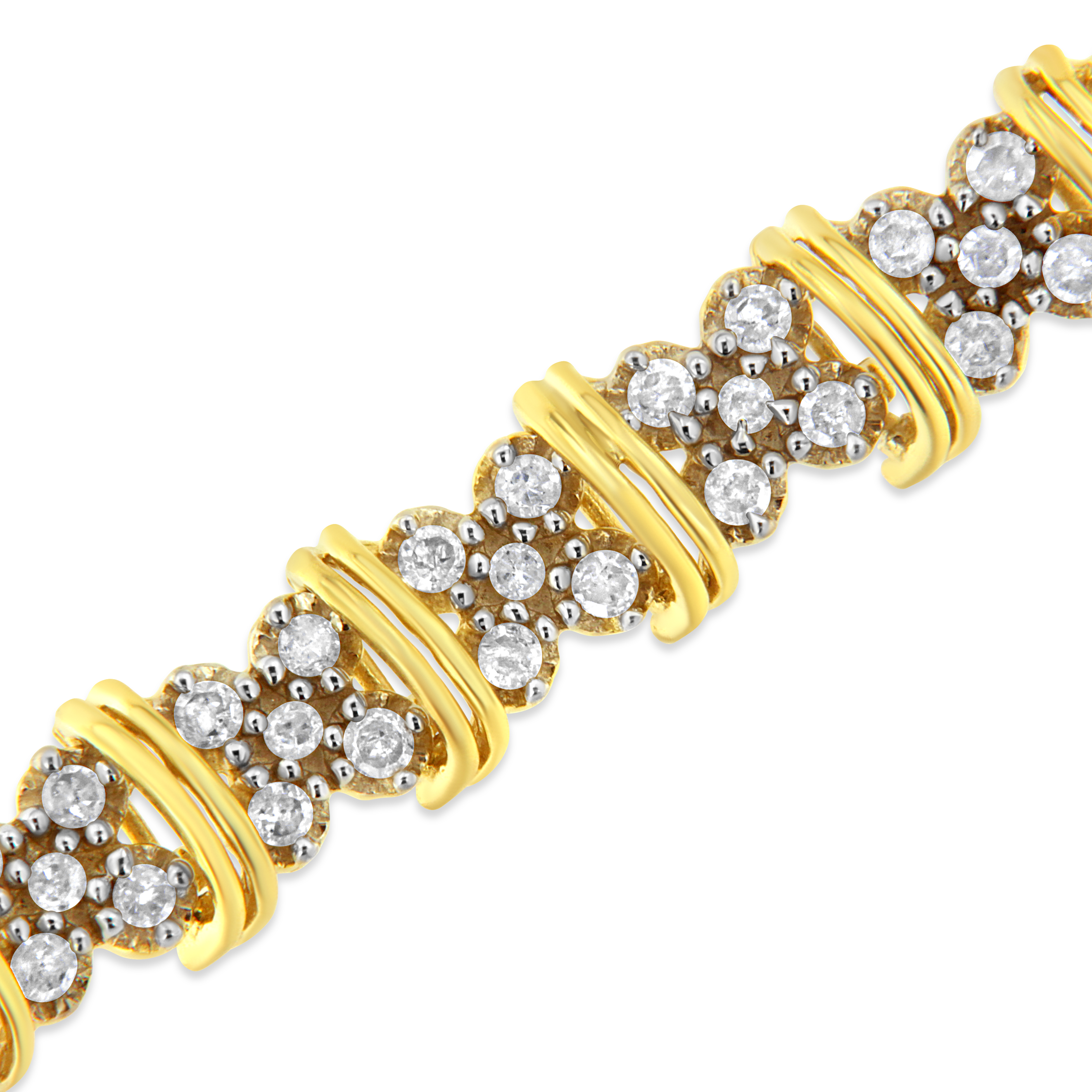 Haus of Brilliance 10K Yellow Gold Plated .925 Sterling Silver 2.0 Cttw Round Diamond Cluster "X" Shaped Link Bracelet (H-I, I3) - 7"