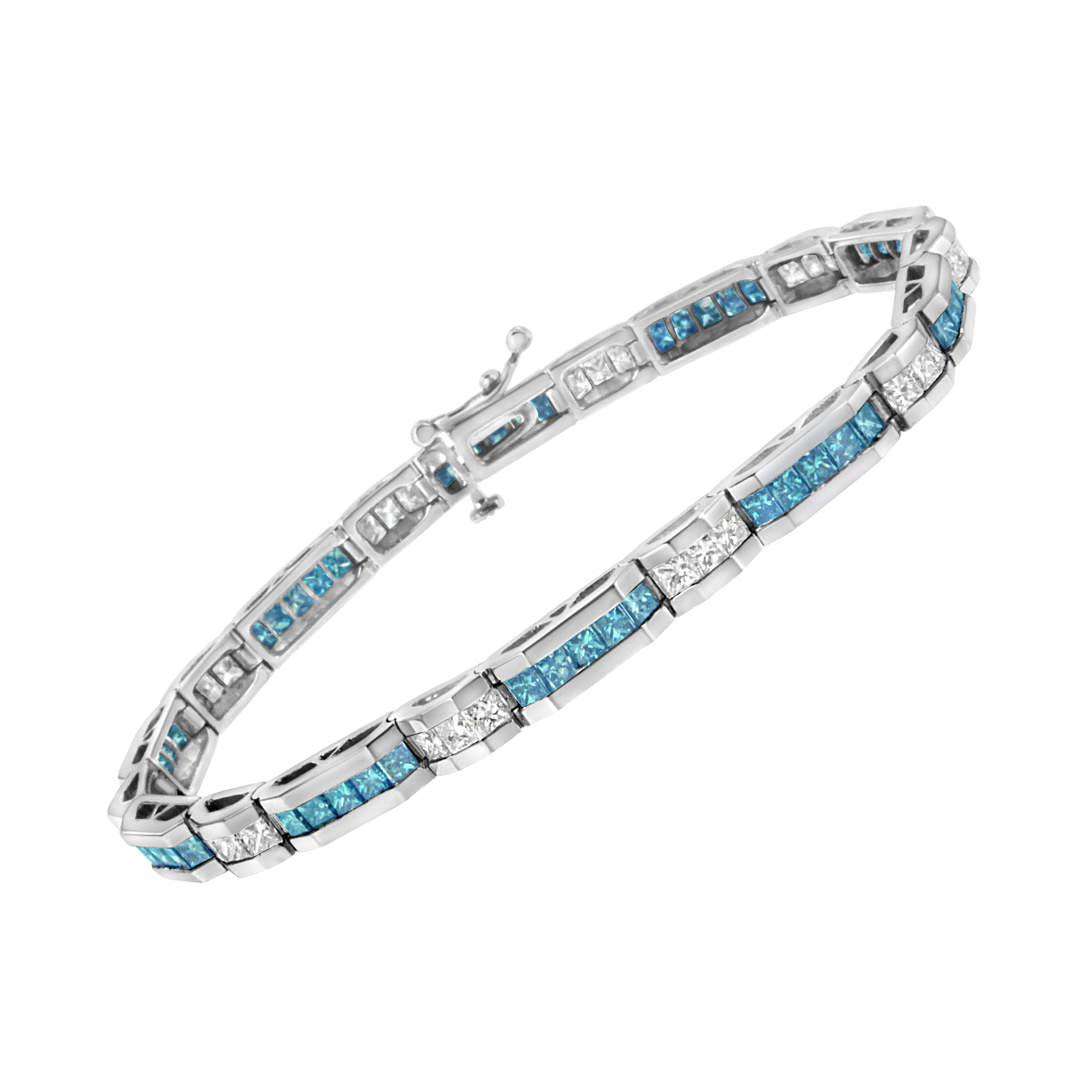 Haus of Brilliance 14K White Gold 6 1/3 Cttw White and Treated Blue Diamond Tennis Bracelet (H-I Color, SI1-SI2 Clarity) - 7.25"