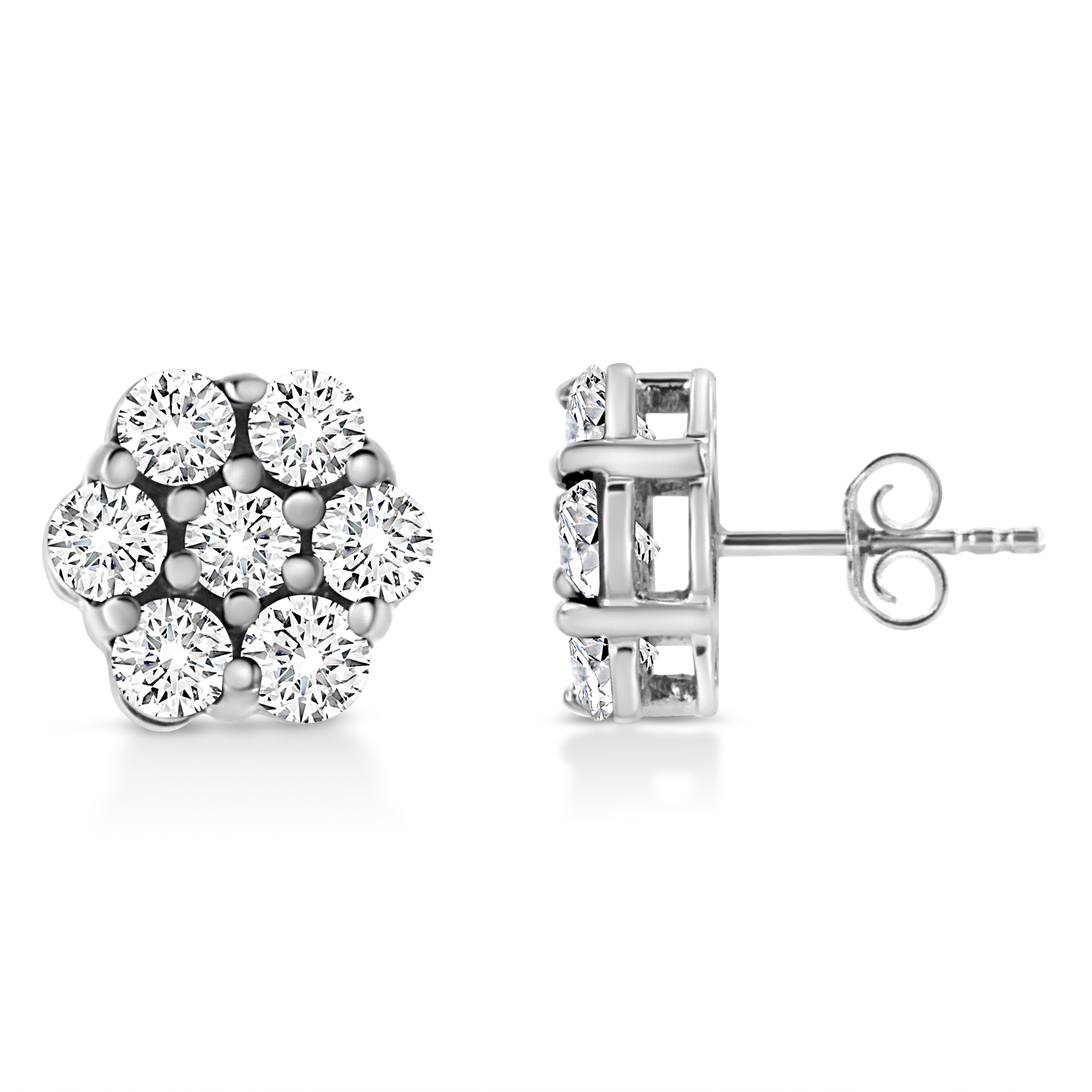Haus of Brilliance .925 Sterling Silver Lab Grown Brilliant Round Cut Diamond Floral Cluster Stud Earrings (G-H, VS2-SI1) Choice of Carat Weight