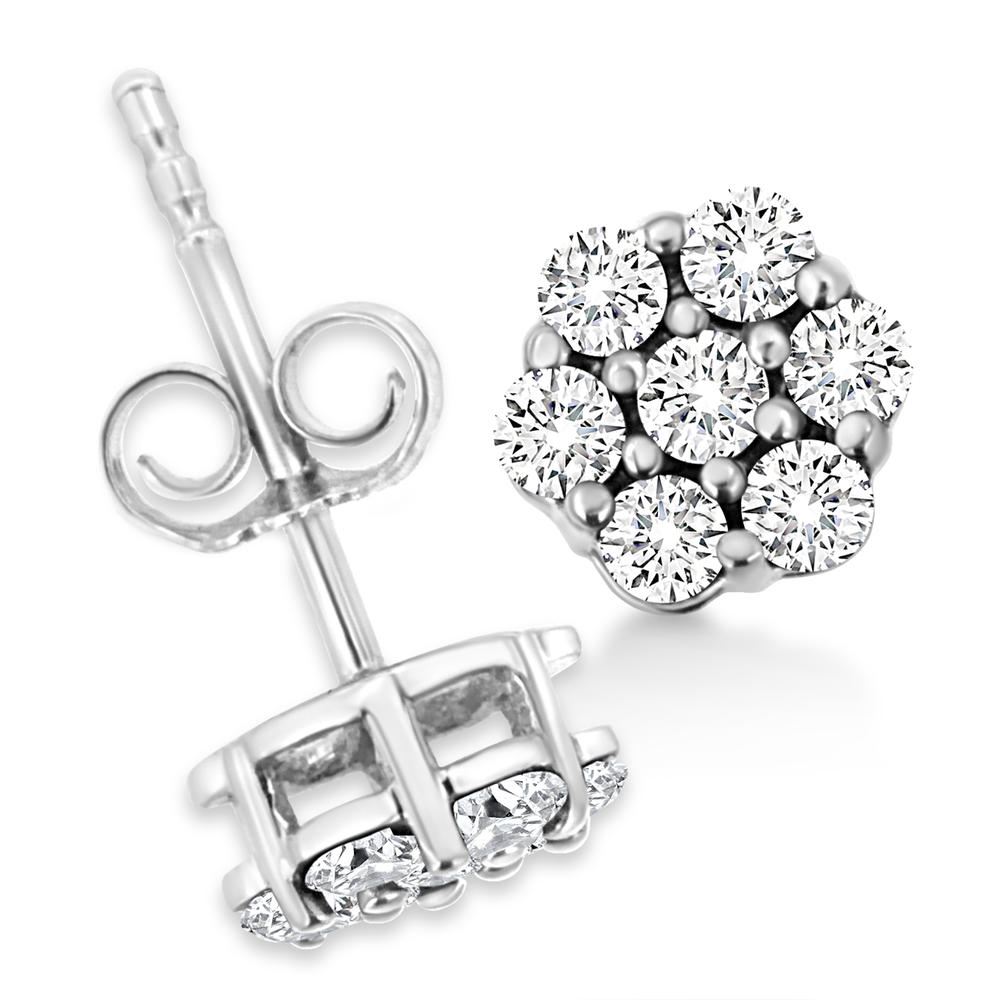 Haus of Brilliance .925 Sterling Silver Lab Grown Brilliant Round Cut Diamond Floral Cluster Stud Earrings (G-H, VS2-SI1) Choice of Carat Weight