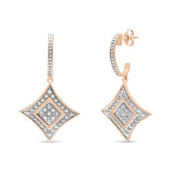 Haus of Brilliance 14K Rose Gold Plated .925 Sterling Silver Round-Cut Diamond Accent Dangle Rhombus Earrings (H-I Color, I2-I3 Clarity)