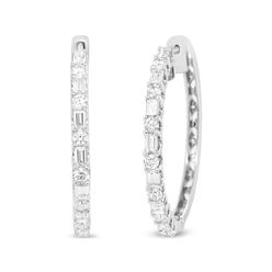 Haus of Brilliance 14K White Gold 1 3/4 Cttw Round and Baguette Diamond Hoop Earrings - (H-I Color, SI2-I1 Clarity)