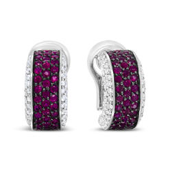 Haus of Brilliance 18K White Gold and Black Rhodium Plated 3/4 Cttw Round Diamonds and 1mm Round Red Ruby Huggie Hoop Earrings (F-G, VS1-VS2)