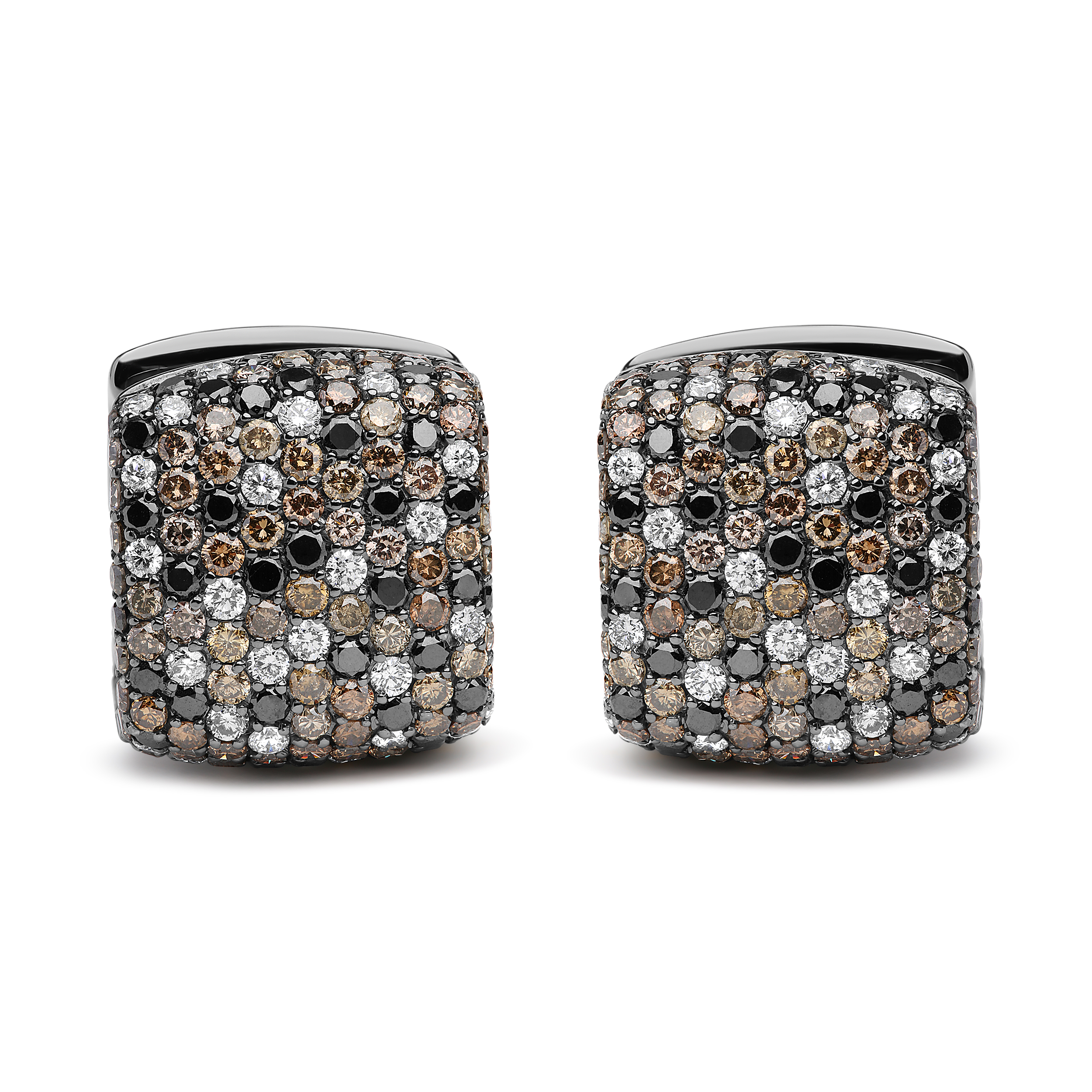 Haus of Brilliance Black Rhodium Plated 18K White Gold 12 5/8 Cttw Multi Color Diamond Square Domed Huggie Hoop Earrings 
