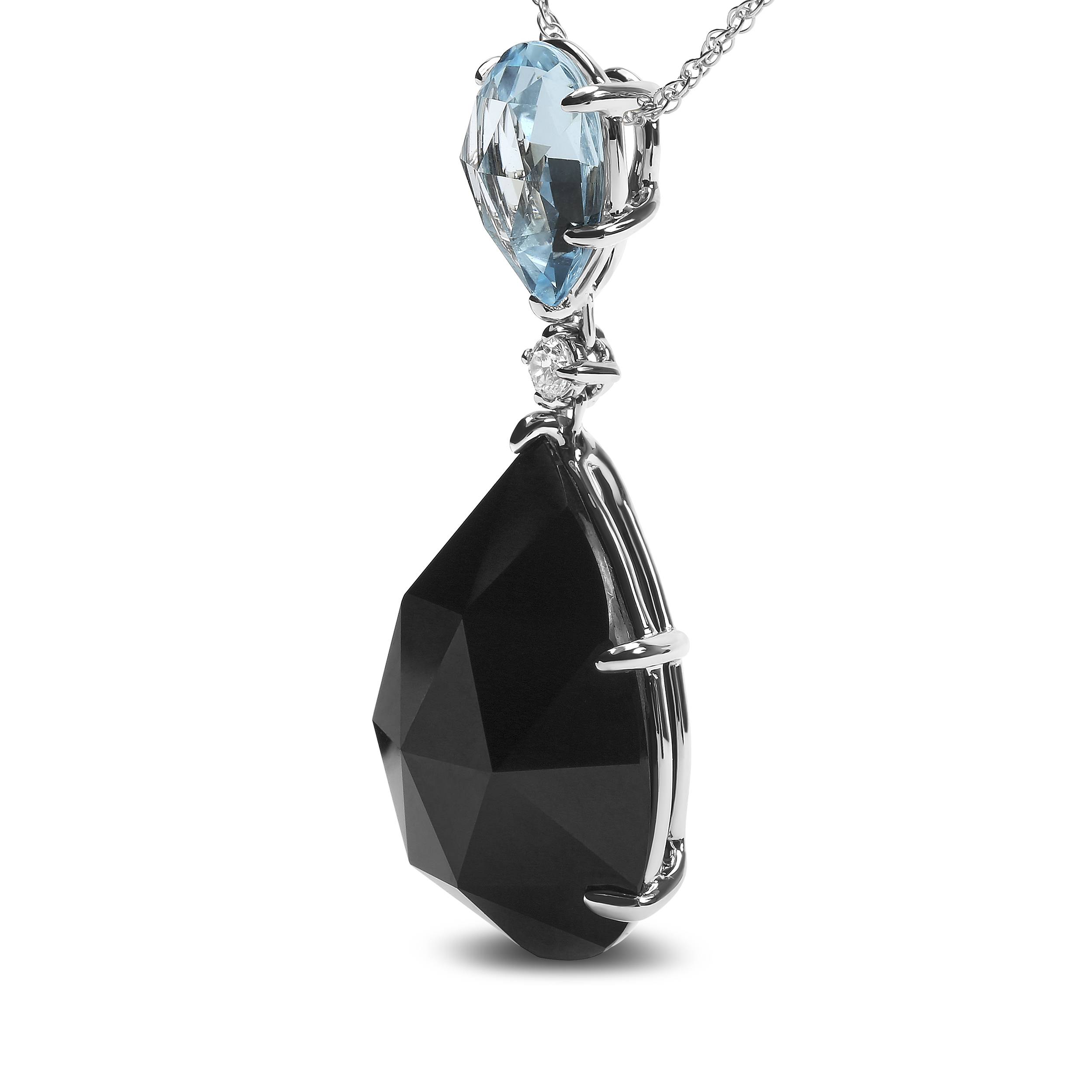 Haus of Brilliance 18K White Gold Diamond Accent and Pear Cut Sky Blue Topaz and Pear Cut Black Onyx Dangle Drop 18" Pendant Necklace