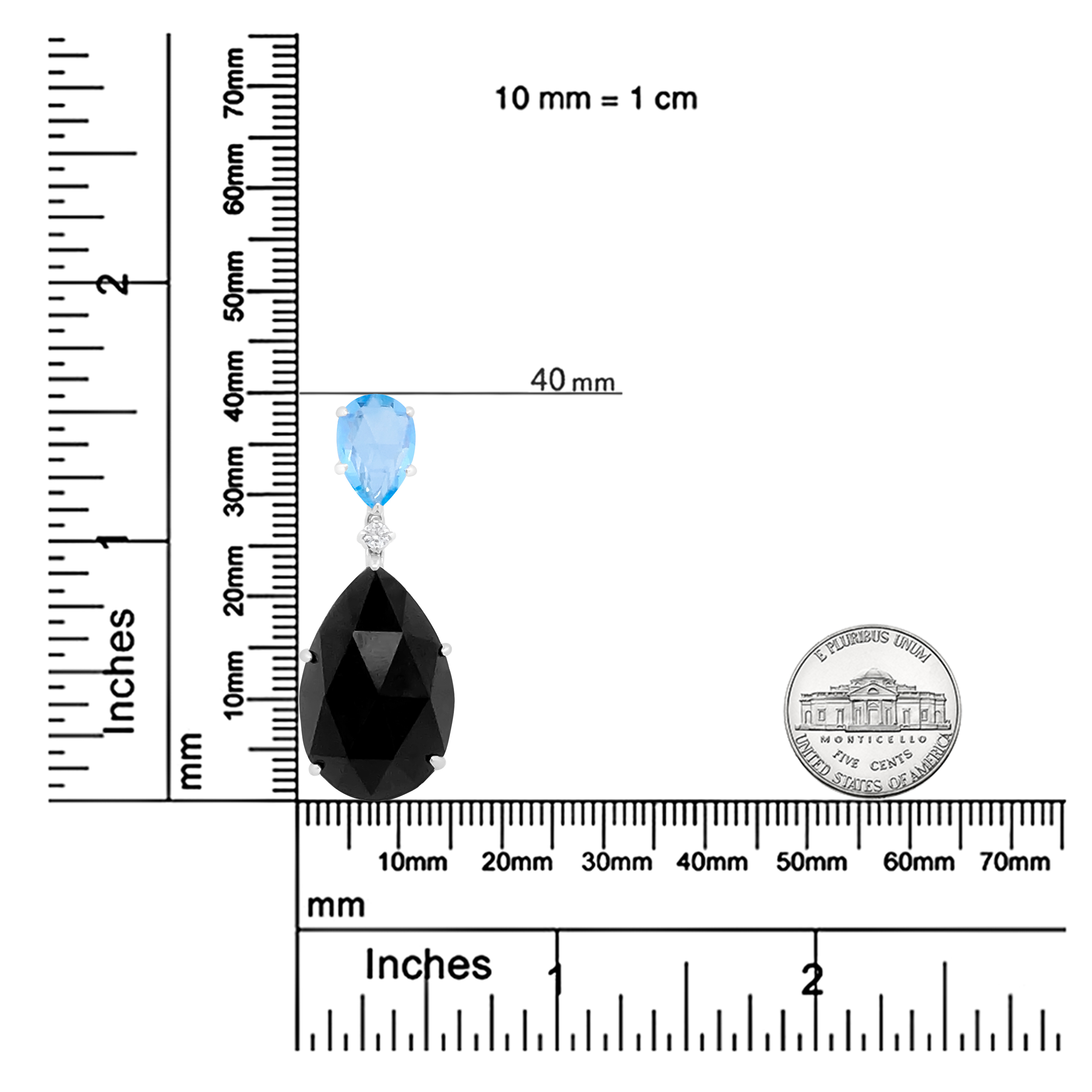 Haus of Brilliance 18K White Gold Diamond Accent and Pear Cut Sky Blue Topaz and Pear Cut Black Onyx Dangle Drop 18" Pendant Necklace