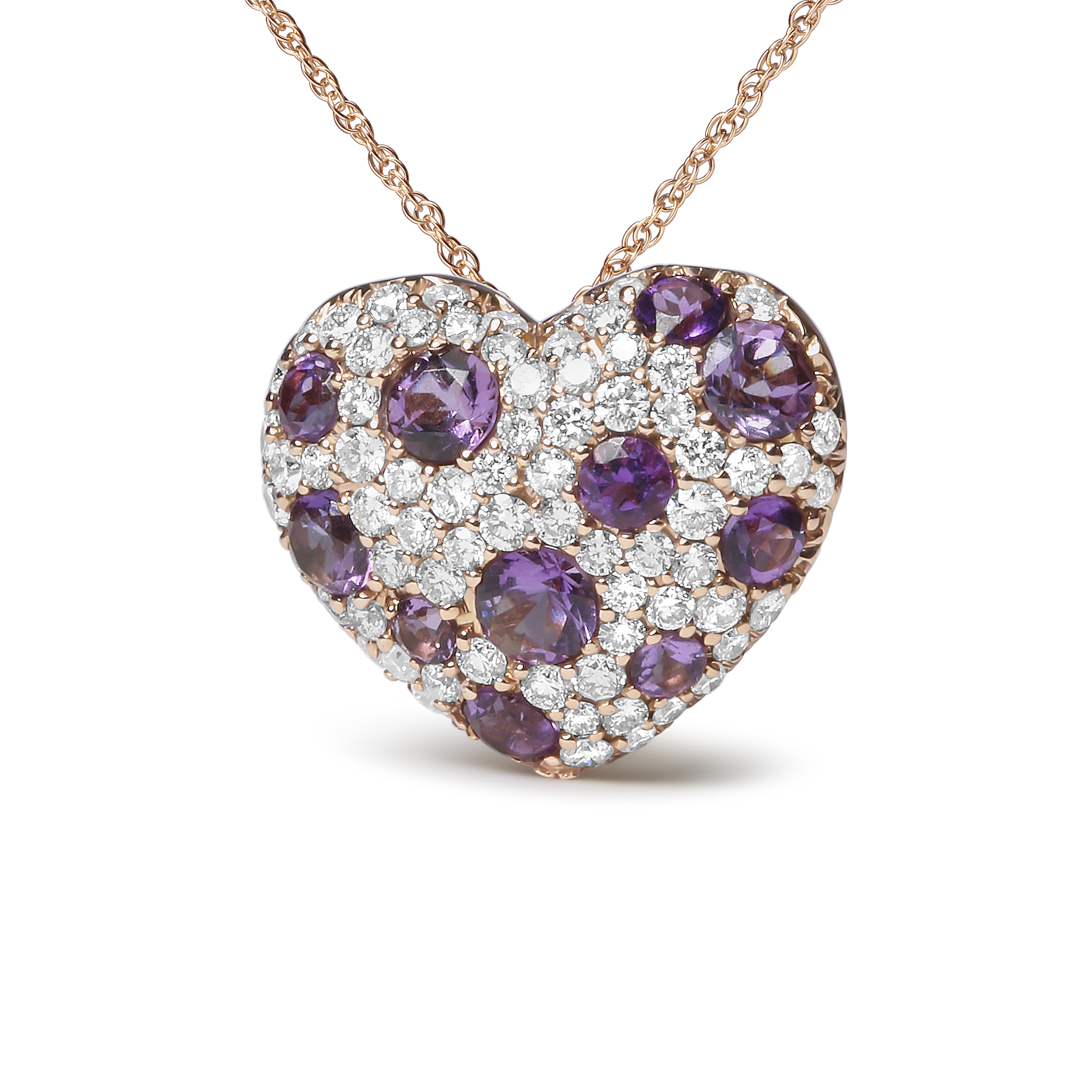 Haus of Brilliance 18K Rose Gold 3/4 Cttw Diamond and Purple Amethyst Cluster Heart Shape  18" Pendant Necklace (G-H Color, SI1-SI2 Clarity)