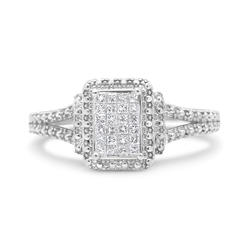Haus of Brilliance .925 Sterling Silver 1/4 Cttw Princess-cut Diamond Composite Engagement Ring with Beaded Shank