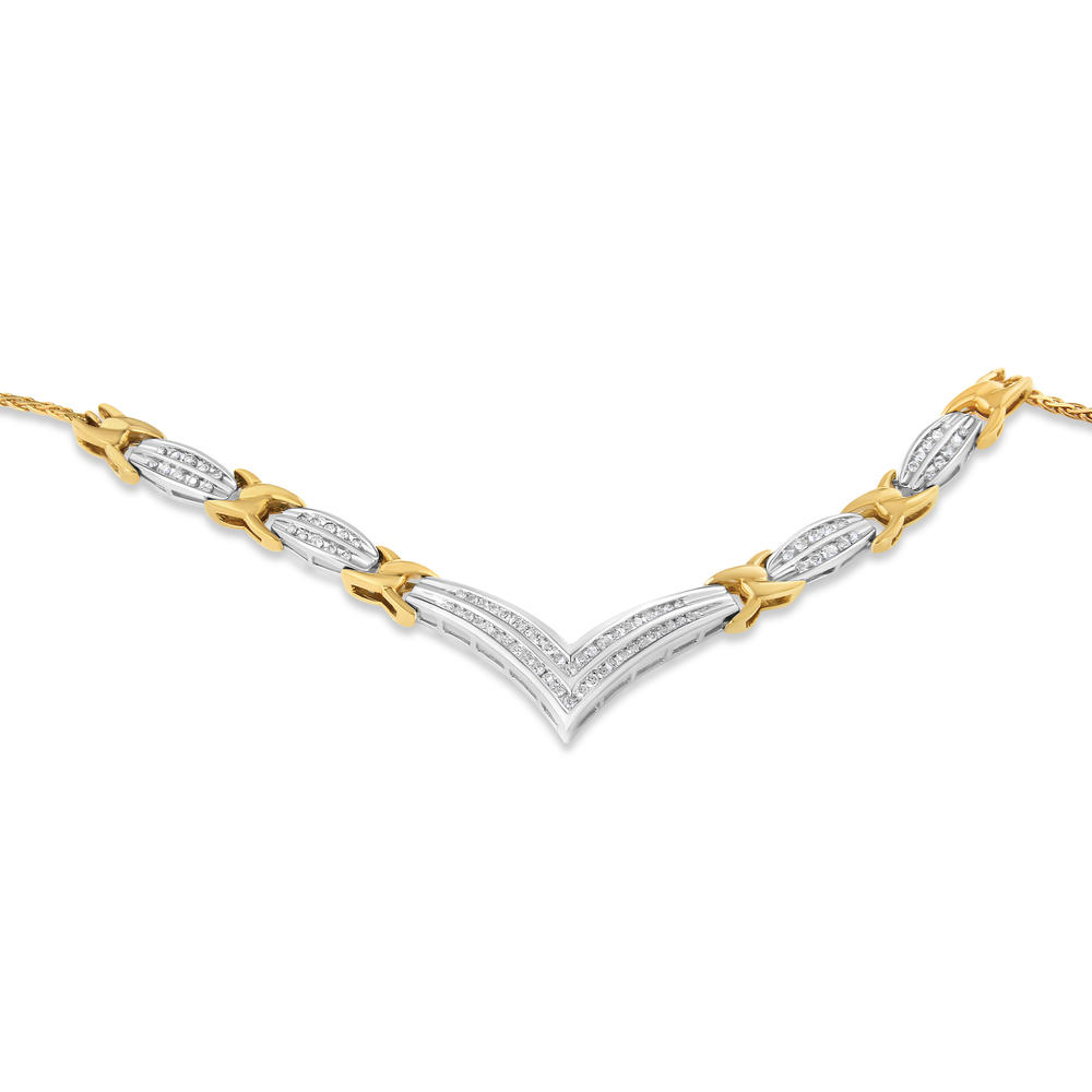 Haus of Brilliance 10K Yellow and White Gold 1.0 Cttw Round and Princess cut Diamond "V" Shape Statement Necklace (I-J Color, I1-I2 Clarity)