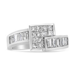 Haus of Brilliance 14K White Gold 1 1/2 Cttw Invisible-Set Princess and Channel-Set Baguette Diamond Geometric Bypass Ring Band