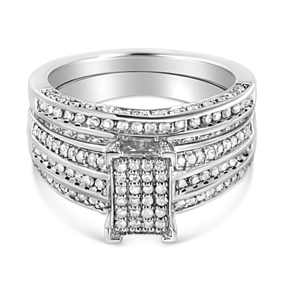 Haus of Brilliance .925 Sterling Silver 3/4 Cttw Prong Set Round Diamond Composite Engagement Ring and Band Set (I-J Color, I3 Clarity) 