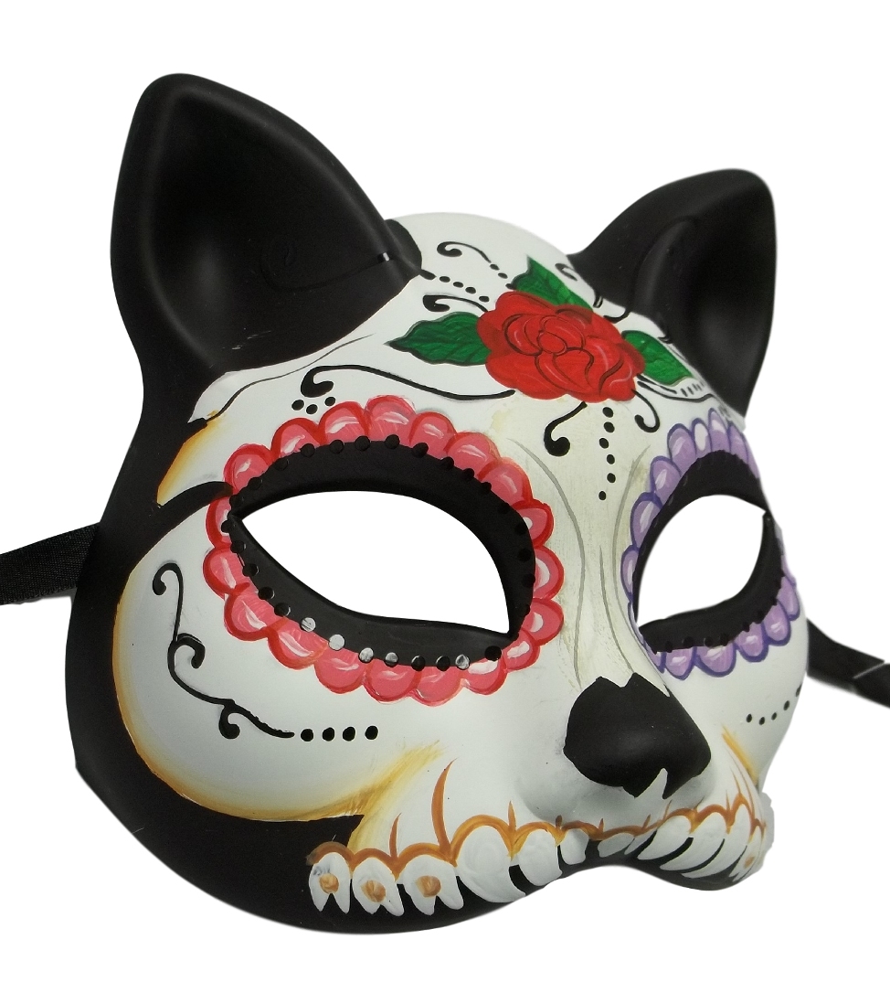 Kbw Day Of The Dead Cat Flower Masquerade Mardi Gras Halloween Mask