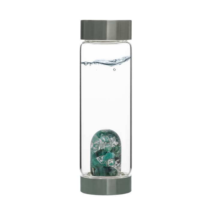 VitaJuwel Water Bottles With GemPod Crystals, Vitality (emerald - clear quartz), for Sports, Wellness