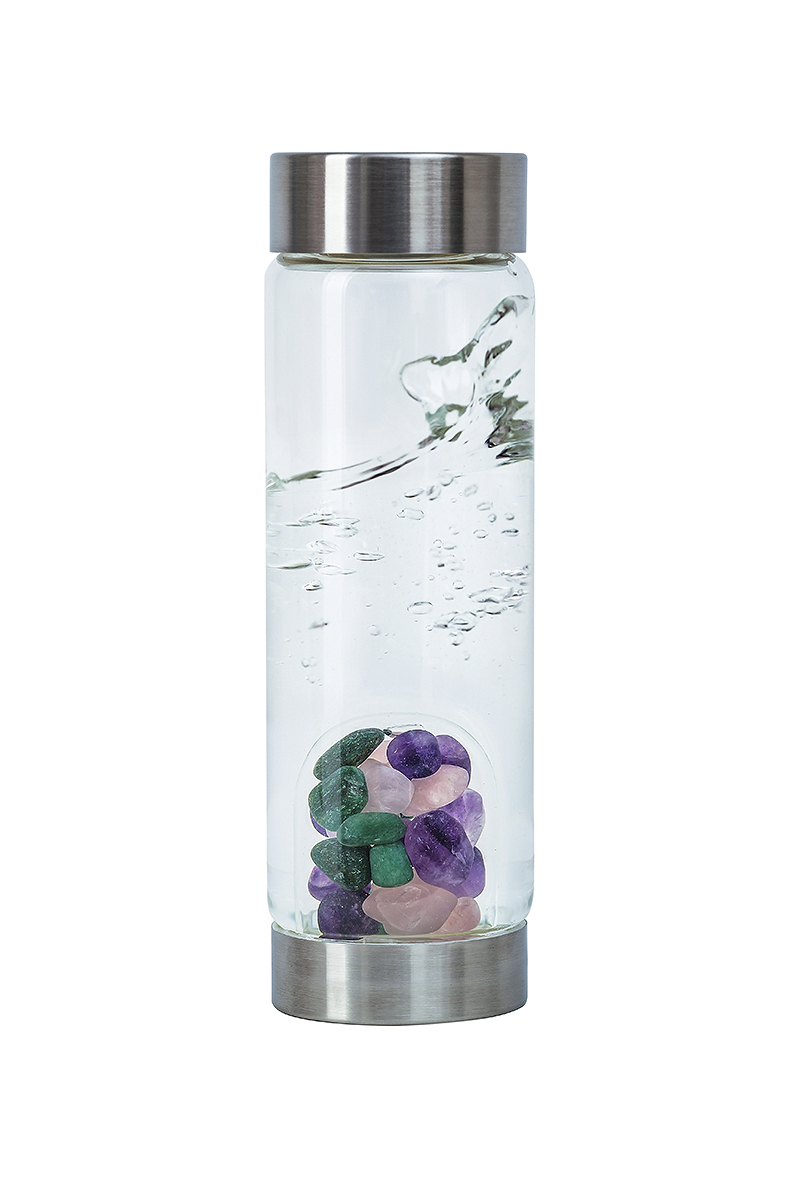 VitaJuwel Water Bottles With GemPod Crystals, Beauty (amethyst - aventurine quartz - rose quartz), for Sports, Yoga, Wellness