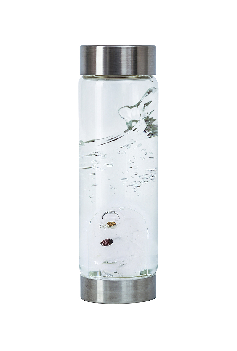 VitaJuwel Water Bottles With GemPod Crystals, Golden Moments (rhine gold – halite salt - garnet), for Sports, Gym, Yoga