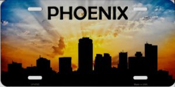 Smart Blonde Phoenix Skyline Silhouette Metal License Plate