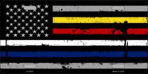 Smart Blonde American Flag With Police Fire EMS Stripes Metal License Plate