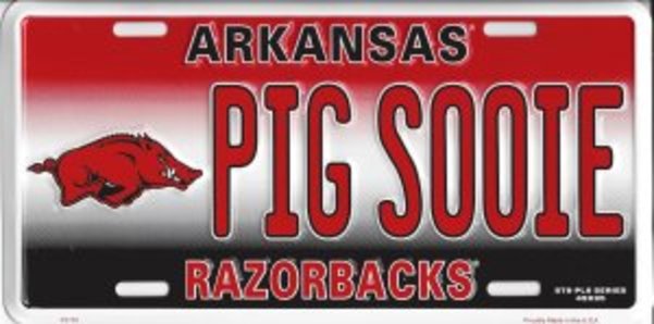 Dixie Seal and Stamp Arkansas Razorbacks PIG SOOIE Metal License Plate