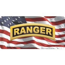 License Plates Online Army Ranger On Wavy U.S. Flag Photo License Plate