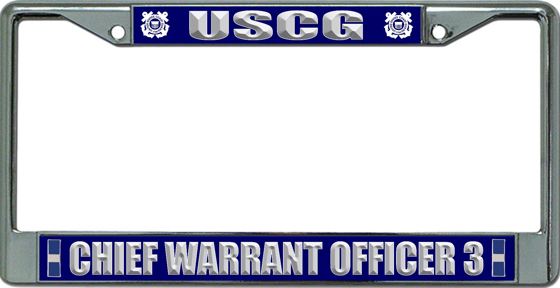 License Plates Online U.S. Coast Guard Chief Warrant Officer 3 Chrome License Plate Frame
